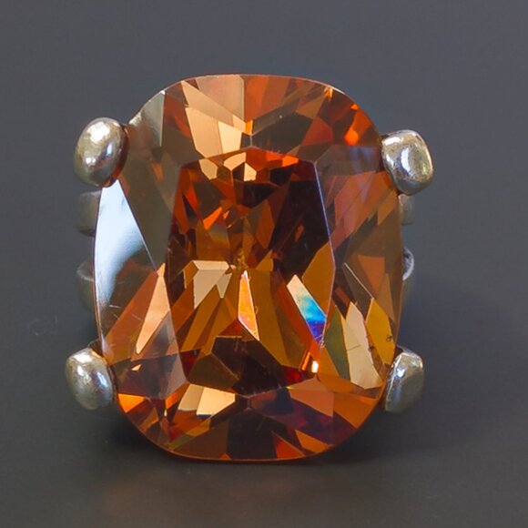 Massive Sterling Silver Amber Glass Statement Ring Size 7.25 - Picture 3 of 15